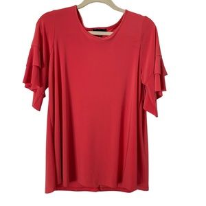 Sun Kim Crewneck Blouse with‎ flutter Sleeves in Coral Pink S